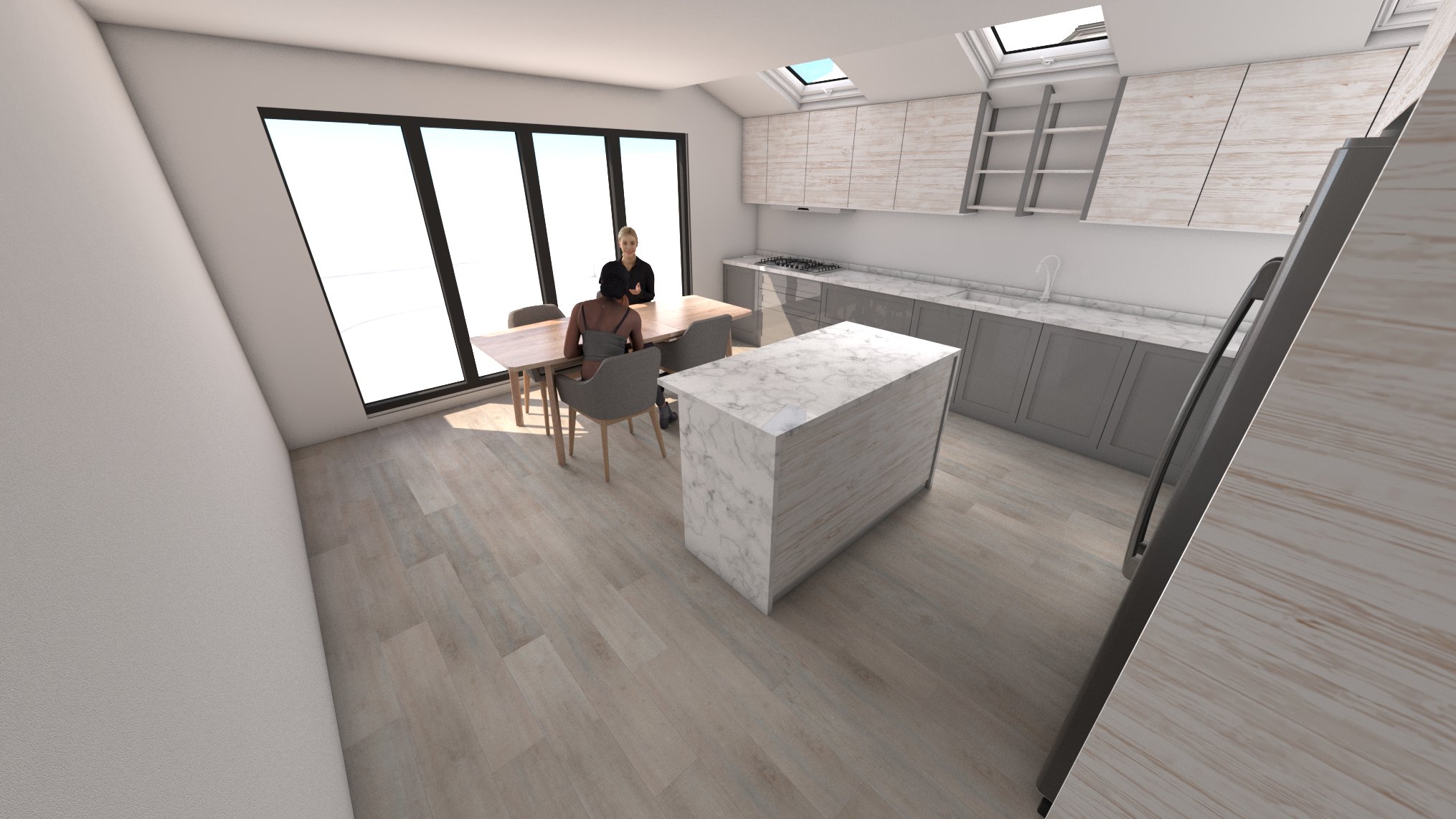 3D render showing a kitchen of a proposed scheme in London