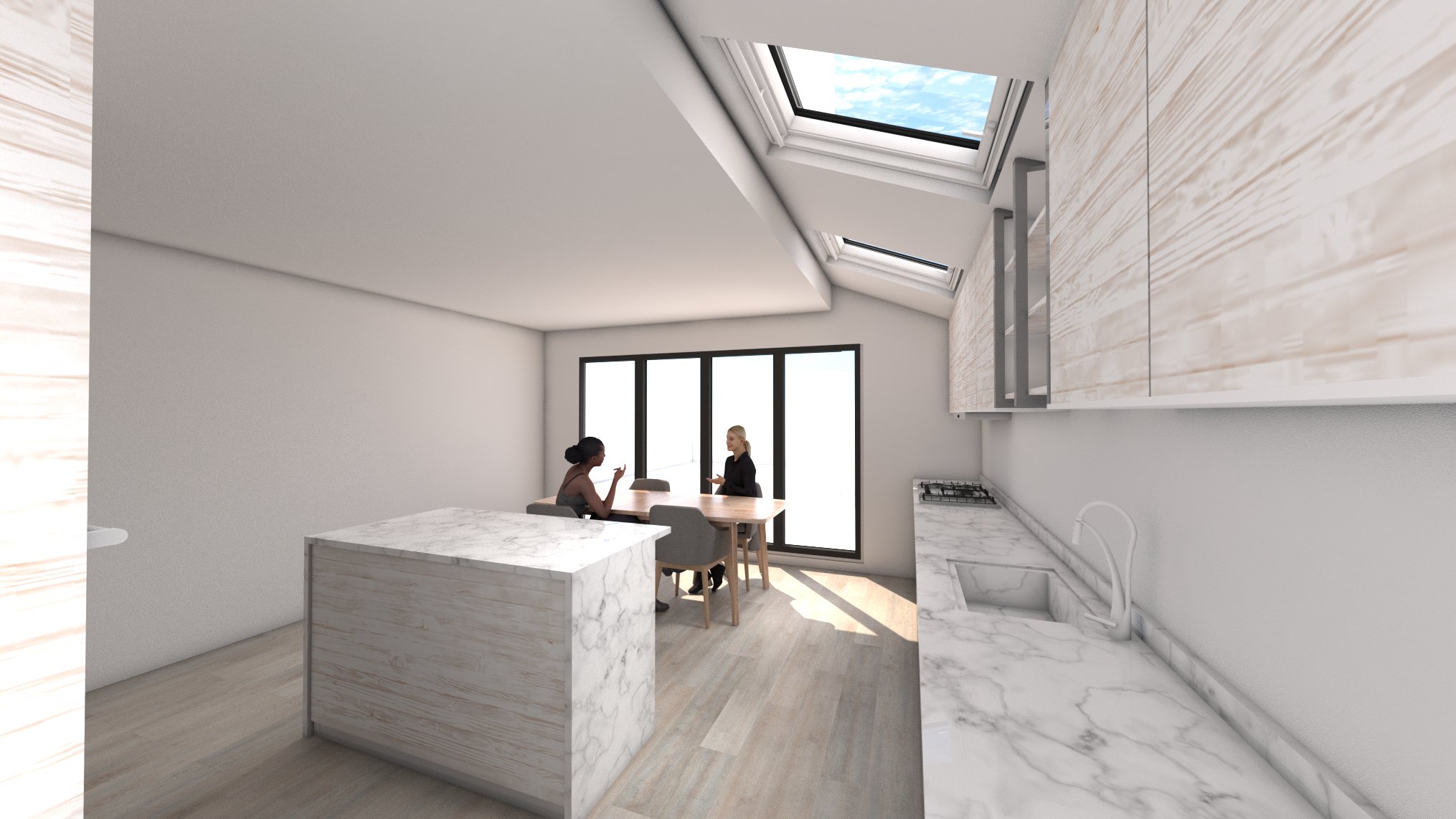 3D render showing a kitchen of a proposed scheme in London