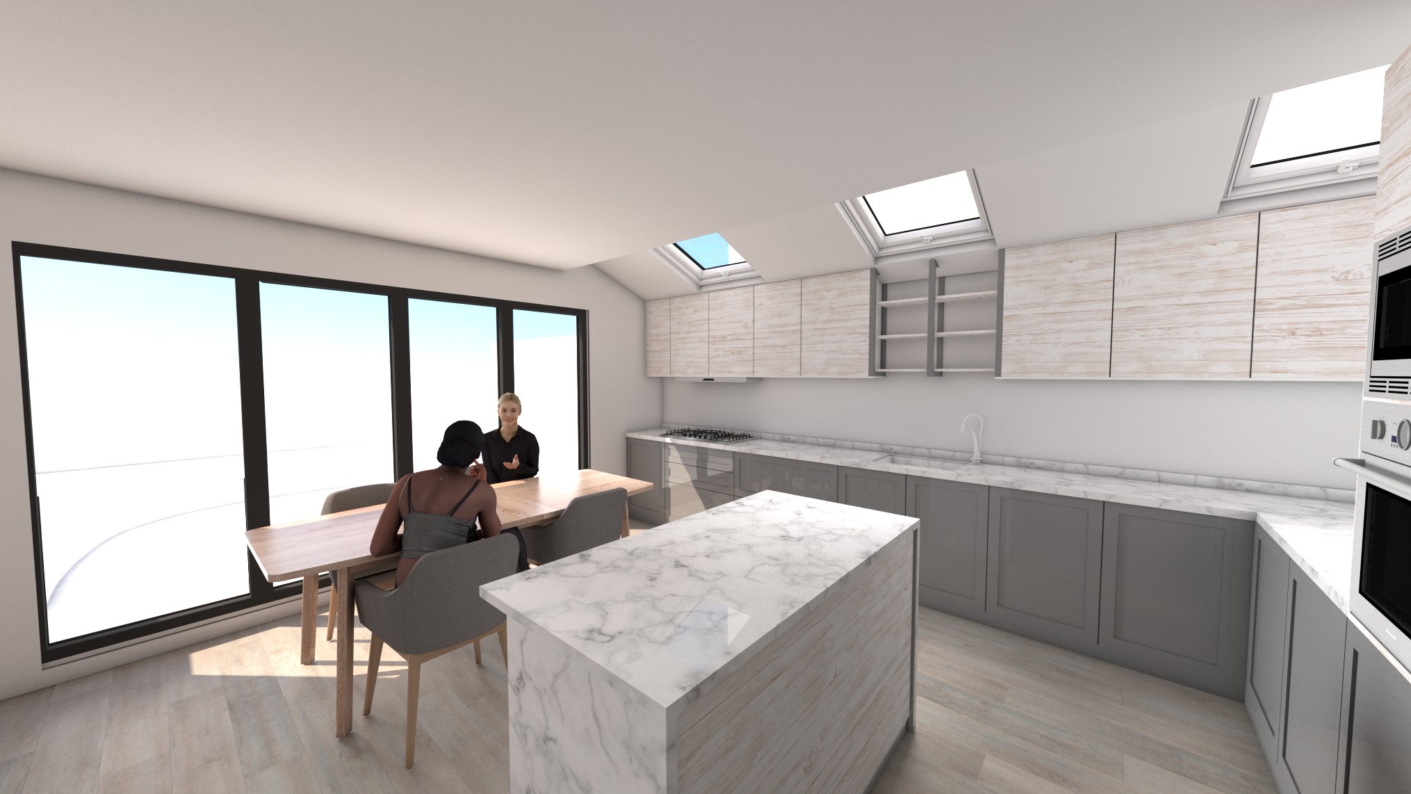 3D render showing a kitchen of a proposed scheme in London