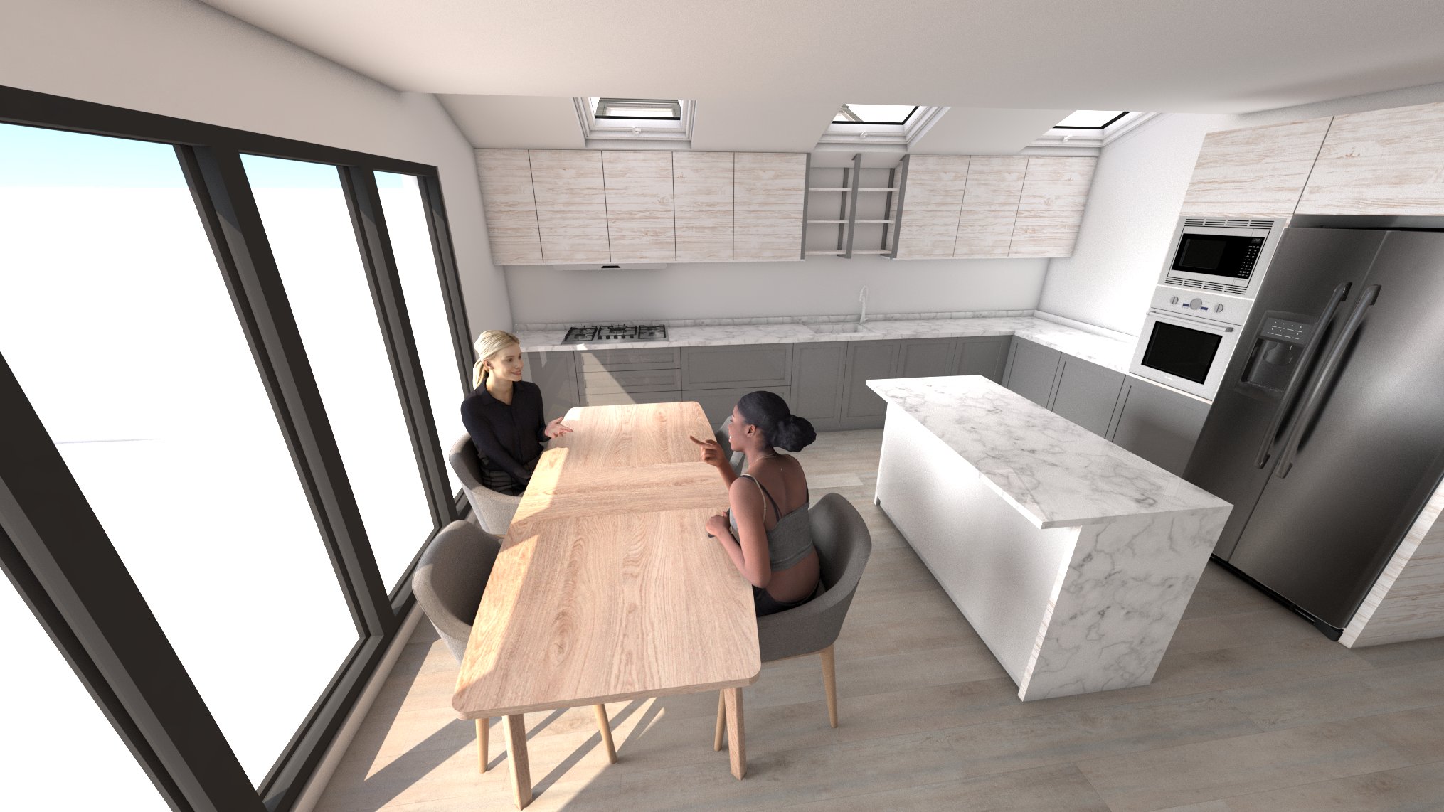 3D render showing a kitchen of a proposed scheme in London